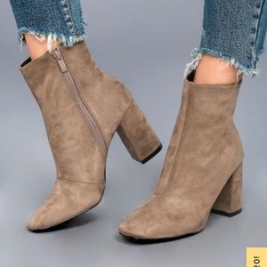 My Generation Taupe Suede High Heel Mid-Calf Boots